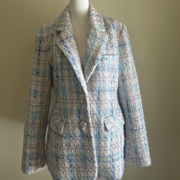 Avec Les Filles Tweed Blazer Blue Purple Bouclé Jacket SZM Chic Parisian Classic - Picture 2 of 12